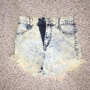 Distressed denim shorts
